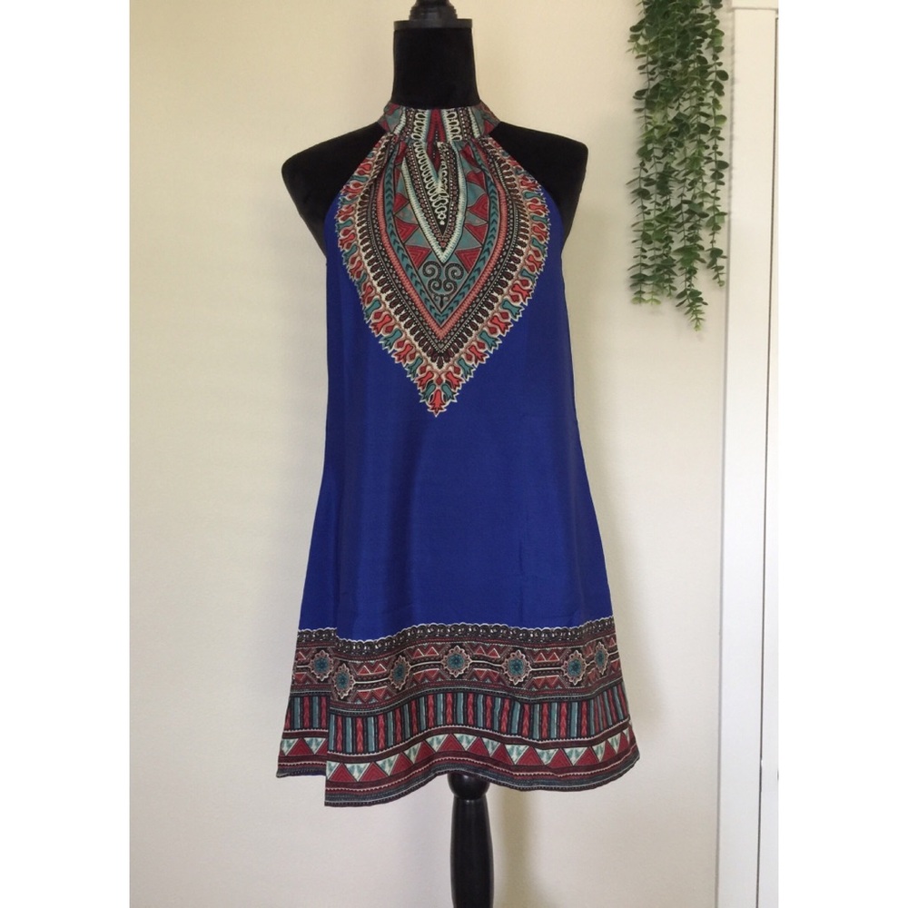 Band of Gypsies Blue Halter Bohemian Fit and Flare Dress Size Small